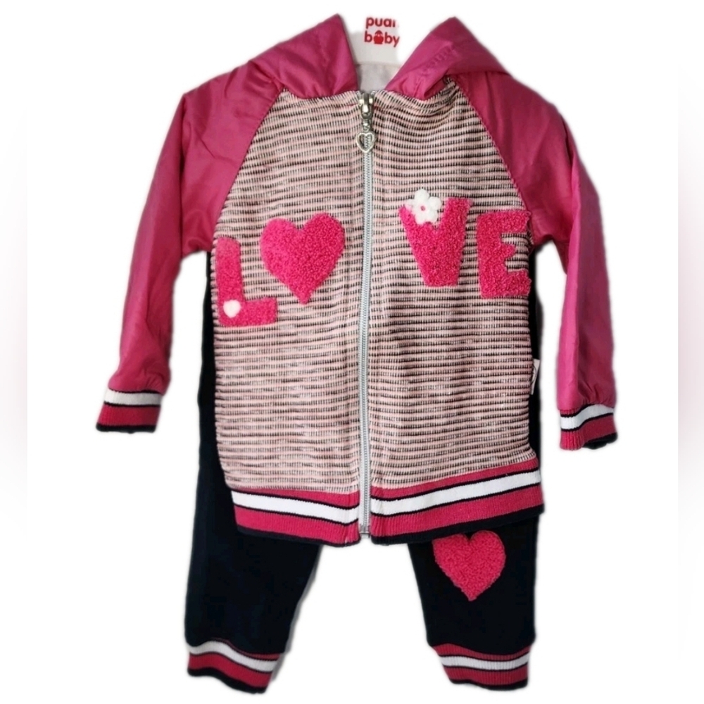 Baby Toddler 3-Pieces Set Shirt/Pants/ Zip Hooded Jacket Size 6-9, 12, 18 Months